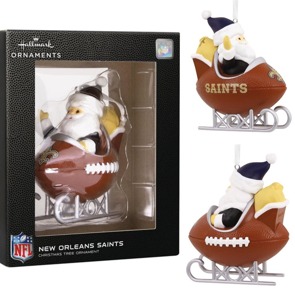 New Orleans Saints Hallmark Ornament Santa on Football Sled NFL 2022 NEW!